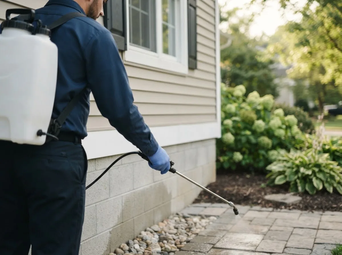 Pest control technician inspecting a home in Waynetown, IN